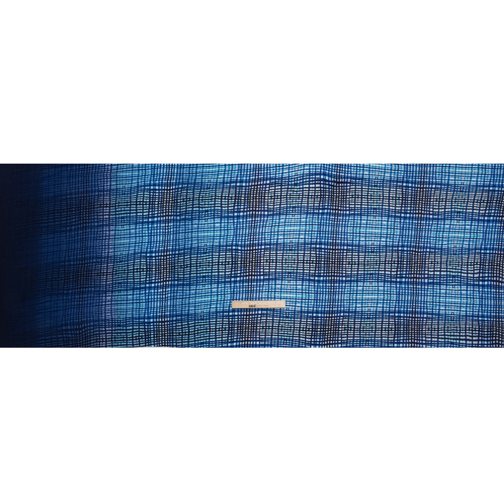 Stretch Rayon Jersey - Navy and Aqua Blue Ombre Plaid