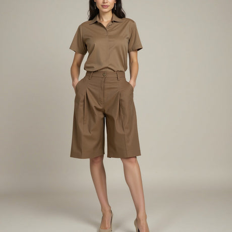 Carbon Brushed Stretch Khaki Twill - Dark Beige - Averill Collection