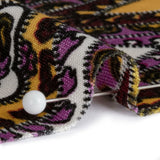 Pink, Purple and Black Paisley Stripes with Geometric Borders Printed Silk Jersey