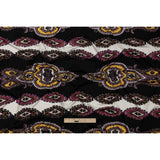Pink, Purple and Black Paisley Stripes with Geometric Borders Printed Silk Jersey