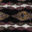 Pink, Purple and Black Paisley Stripes with Geometric Borders Printed Silk Jersey