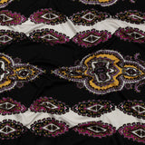 Pink, Purple and Black Paisley Stripes with Geometric Borders Printed Silk Jersey