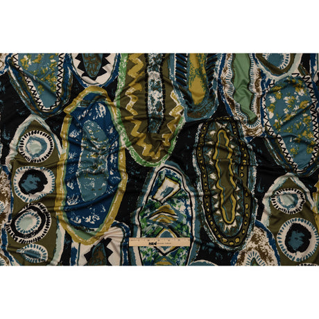 Blue, Olive and Black Abstract Maps Silk Jersey