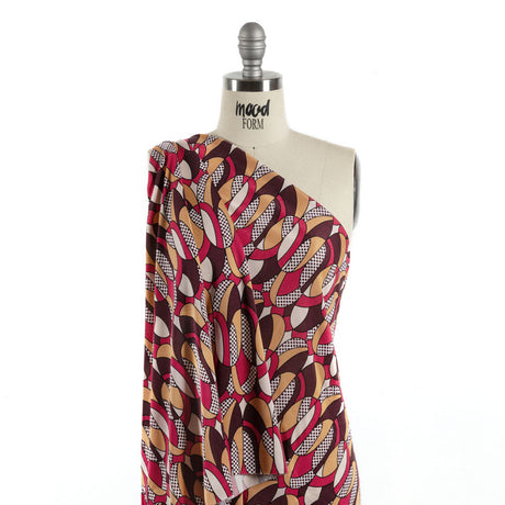 Peach, Eggplant and Magenta Retro Ovals Silk Jersey