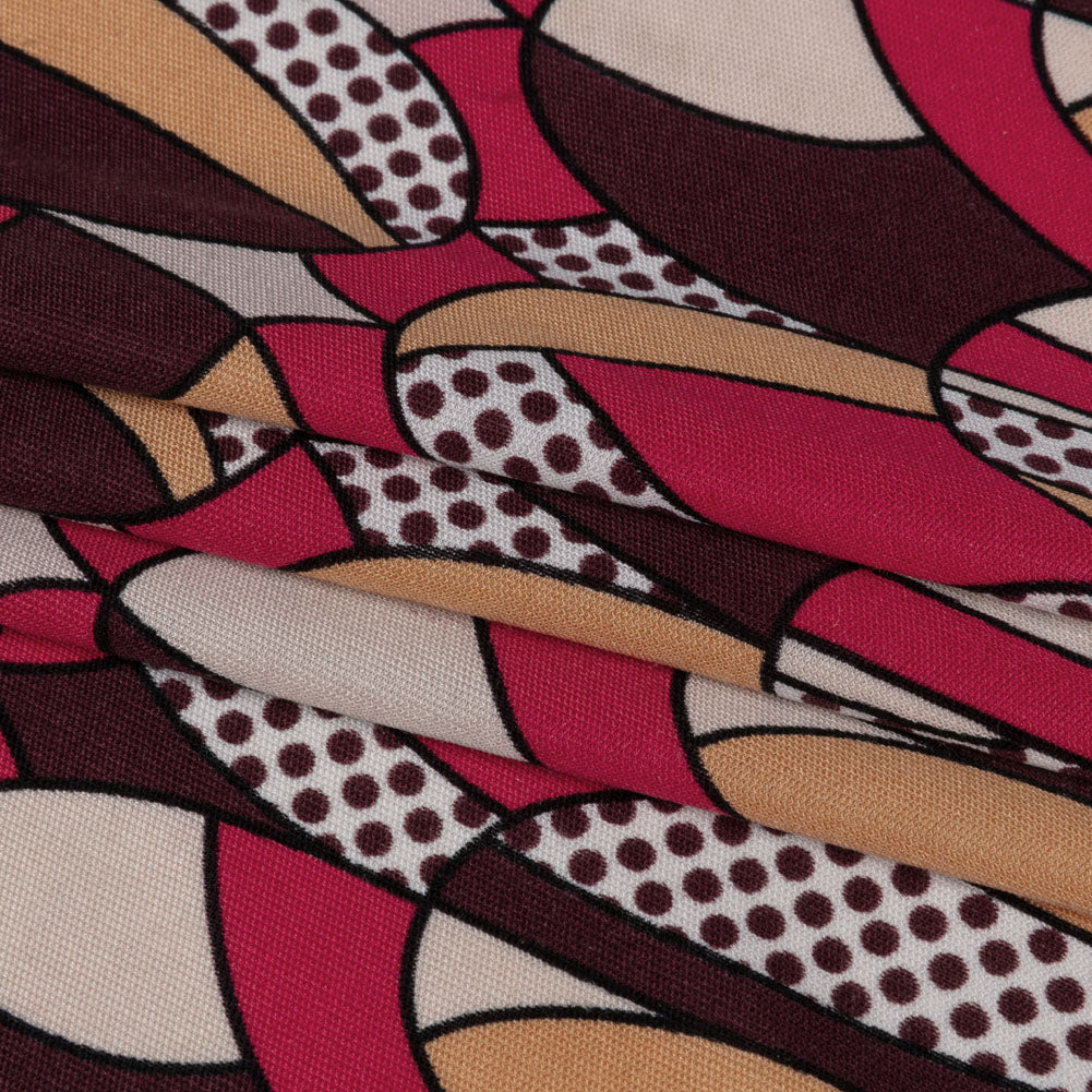 Peach, Eggplant and Magenta Retro Ovals Silk Jersey