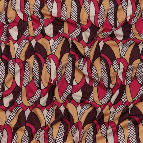 Peach, Eggplant and Magenta Retro Ovals Silk Jersey