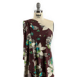 Chocolate, Teal and Cream Floral Silk Jersey