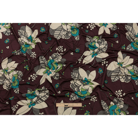 Chocolate, Teal and Cream Floral Silk Jersey