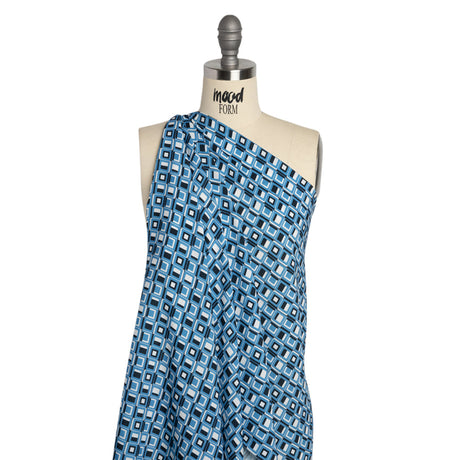 Mood Exclusive Blue Checkerboard Cadence Drapey Viscose Woven