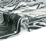 Viscose Woven Print - Black, White and Pale Blue Leaf and Geometric Patchwork - Mood Exclusive Mahiole of Maui