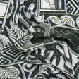 Viscose Woven Print - Black, White and Pale Blue Leaf and Geometric Patchwork - Mood Exclusive Mahiole of Maui