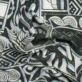 Viscose Woven Print - Black, White and Pale Blue Leaf and Geometric Patchwork - Mood Exclusive Mahiole of Maui