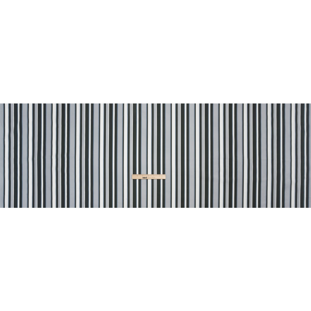 Cotton Poplin Print - Charcoal, Gray and Gray-Blue Stripes - Mood Exclusive Grayscale Stripes