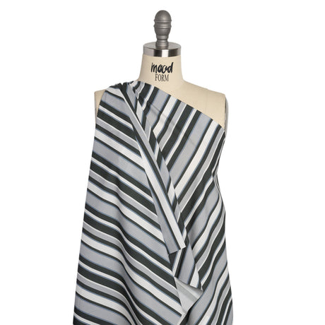Cotton Poplin Print - Charcoal, Gray and Gray-Blue Stripes - Mood Exclusive Grayscale Stripes
