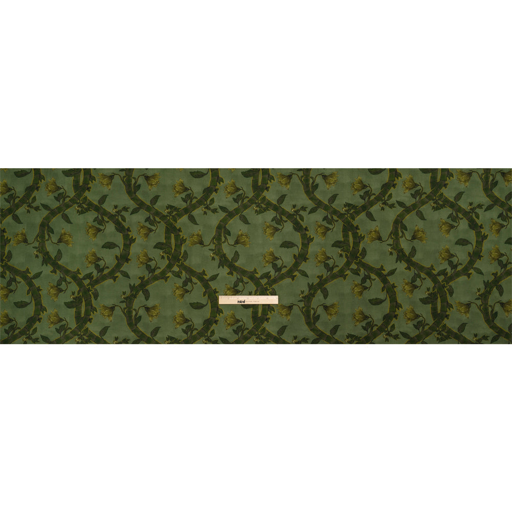 Sustainable Viscose Crepe Print - Green Floral Ogee Lattice - Mood Exclusive Intertwined Vines