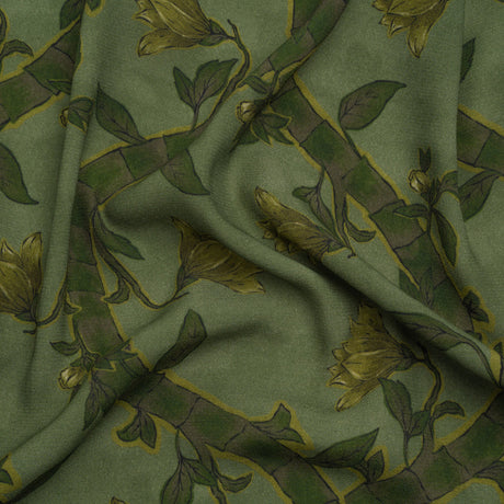 Sustainable Viscose Crepe Print - Green Floral Ogee Lattice - Mood Exclusive Intertwined Vines