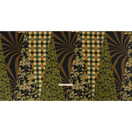 Sustainable Viscose Crepe Panel - Green and Brown Checks and Floral Patchwork - Mood Exclusive Earth's Gifts