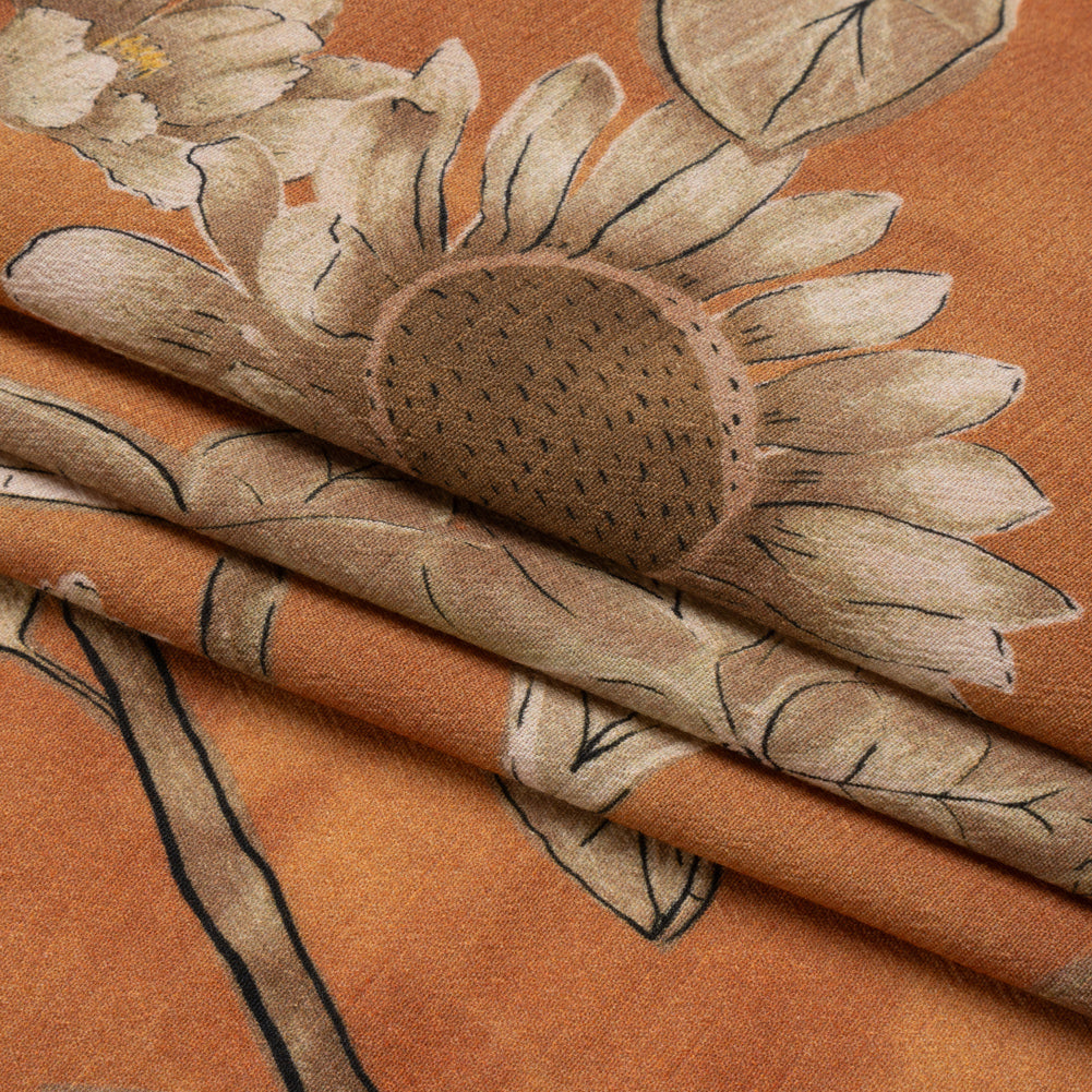 Sustainable Viscose Crepe Print - Burnt Orange and Brown Floral - Mood Exclusive Dolomite Daisies
