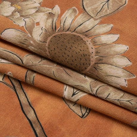 Sustainable Viscose Crepe Print - Burnt Orange and Brown Floral - Mood Exclusive Dolomite Daisies
