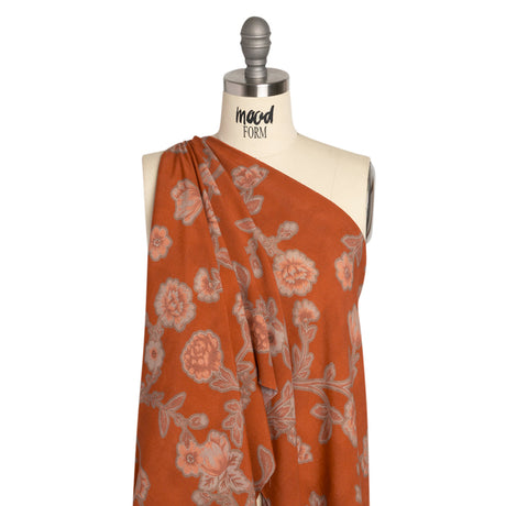 Sustainable Viscose Crepe Print - Beige, Peach and Red Floral - Mood Exclusive Saffron Lawn