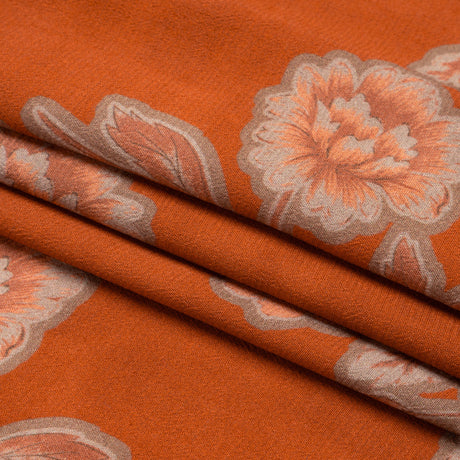 Sustainable Viscose Crepe Print - Beige, Peach and Red Floral - Mood Exclusive Saffron Lawn