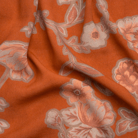 Sustainable Viscose Crepe Print - Beige, Peach and Red Floral - Mood Exclusive Saffron Lawn