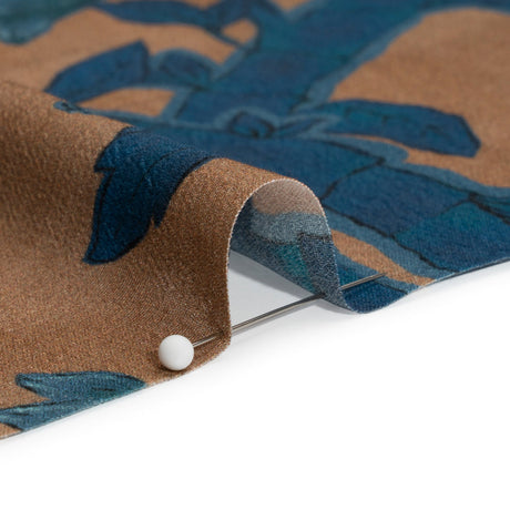 Sustainable Viscose Crepe Print - Blue and Brown Floral Ogee Lattice - Mood Exclusive Intertwined Vines