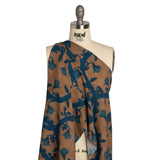 Sustainable Viscose Crepe Print - Blue and Brown Floral Ogee Lattice - Mood Exclusive Intertwined Vines