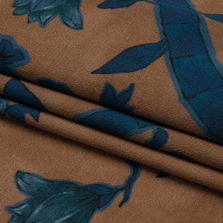 Sustainable Viscose Crepe Print - Blue and Brown Floral Ogee Lattice - Mood Exclusive Intertwined Vines