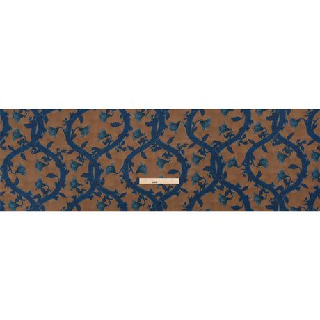 Sustainable Viscose Crepe Print - Blue and Brown Floral Ogee Lattice - Mood Exclusive Intertwined Vines