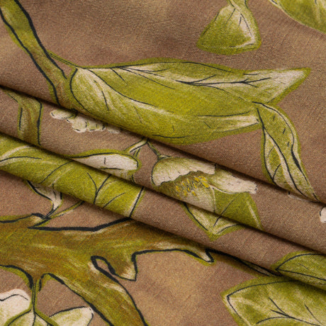 Sustainable Viscose Crepe Print - Brown and Leaf Green Floral - Mood Exclusive Dolomite Daisies