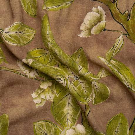 Sustainable Viscose Crepe Print - Brown and Leaf Green Floral - Mood Exclusive Dolomite Daisies