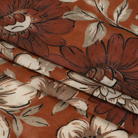 Sustainable Viscose Crepe Print - Rust Orange and White Floral - Mood Exclusive Crowded Fields