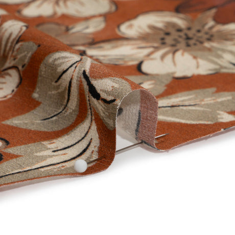 Sustainable Viscose Crepe Print - Rust Orange and White Floral - Mood Exclusive Crowded Fields