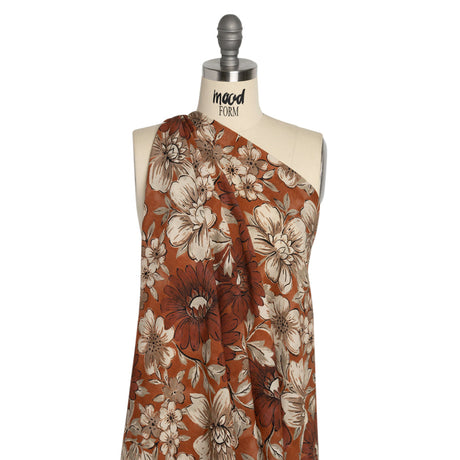 Sustainable Viscose Crepe Print - Rust Orange and White Floral - Mood Exclusive Crowded Fields