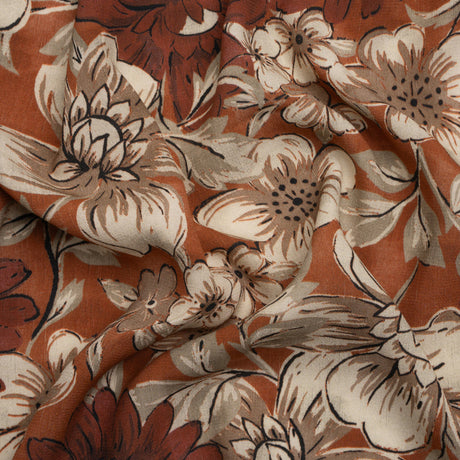 Sustainable Viscose Crepe Print - Rust Orange and White Floral - Mood Exclusive Crowded Fields