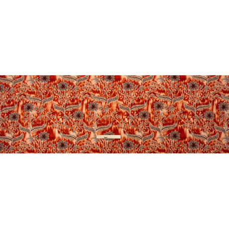 Stretch Polyester Woven Print - Red Florals on Abstract Ikat - Mood Exclusive Rambling Brambles