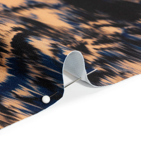 Stretch Polyester Woven Print - Blue and Beige Abstract Ikat - Mood Exclusive Shifting Sands