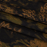 Stretch Polyester Woven Print - Black, Green and Brown Abstract Ikat - Mood Exclusive Brown Sugar Morning