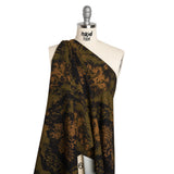 Stretch Polyester Woven Print - Black, Green and Brown Abstract Ikat - Mood Exclusive Brown Sugar Morning