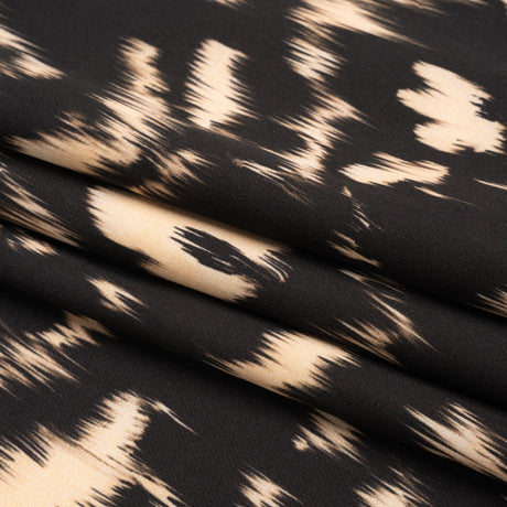 Stretch Polyester Woven Print - Black Floral Ikat - Mood Exclusive Flowers and Felines