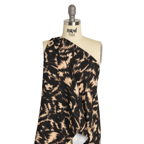 Stretch Polyester Woven Print - Black Floral Ikat - Mood Exclusive Flowers and Felines