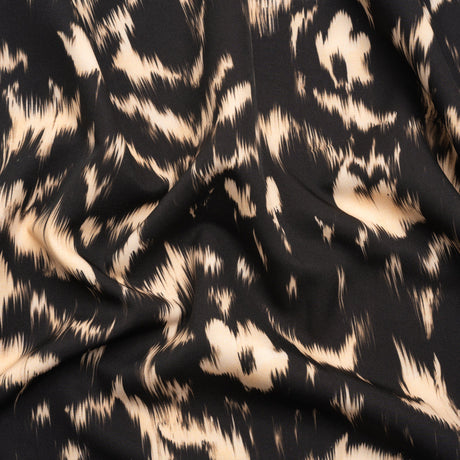 Stretch Polyester Woven Print - Black Floral Ikat - Mood Exclusive Flowers and Felines
