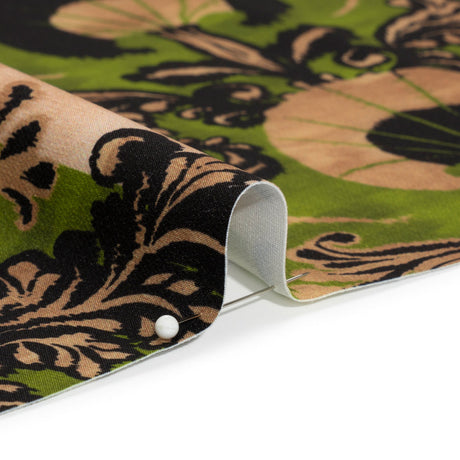 Stretch Polyester Woven Print - Green and Beige Leafy Stripes - Mood Exclusive Estate on Willow