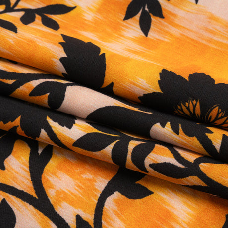 Stretch Polyester Woven Print - Yellow Florals on Abstract Ikat - Mood Exclusive Rambling Brambles