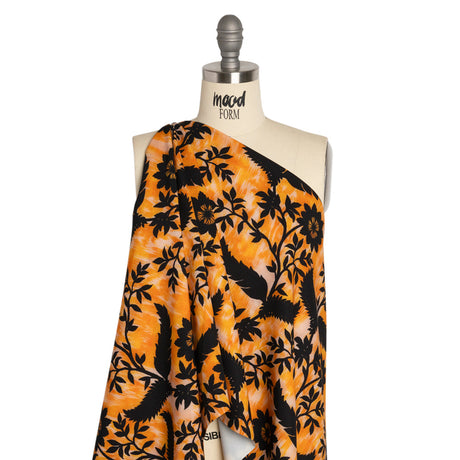Stretch Polyester Woven Print - Yellow Florals on Abstract Ikat - Mood Exclusive Rambling Brambles