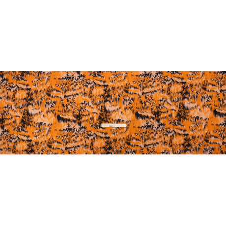 Stretch Polyester Woven Print - Orange and Black Abstract Ikat - Mood Exclusive Shifting Sands