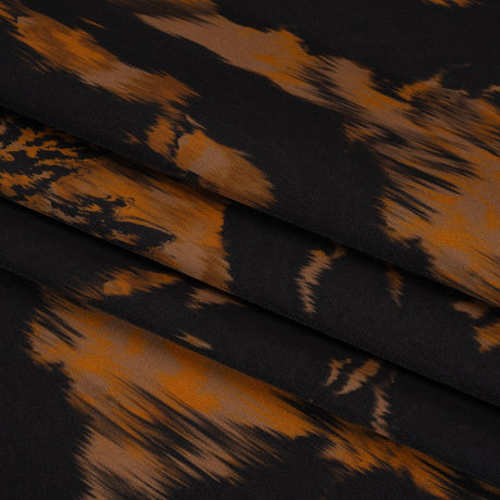Stretch Polyester Woven Print - Black and Brown Abstract Ikat - Mood Exclusive Brown Sugar Morning