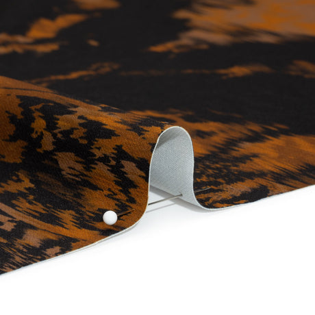 Stretch Polyester Woven Print - Black and Brown Abstract Ikat - Mood Exclusive Brown Sugar Morning