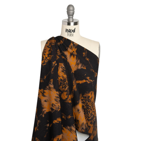 Stretch Polyester Woven Print - Black and Brown Abstract Ikat - Mood Exclusive Brown Sugar Morning